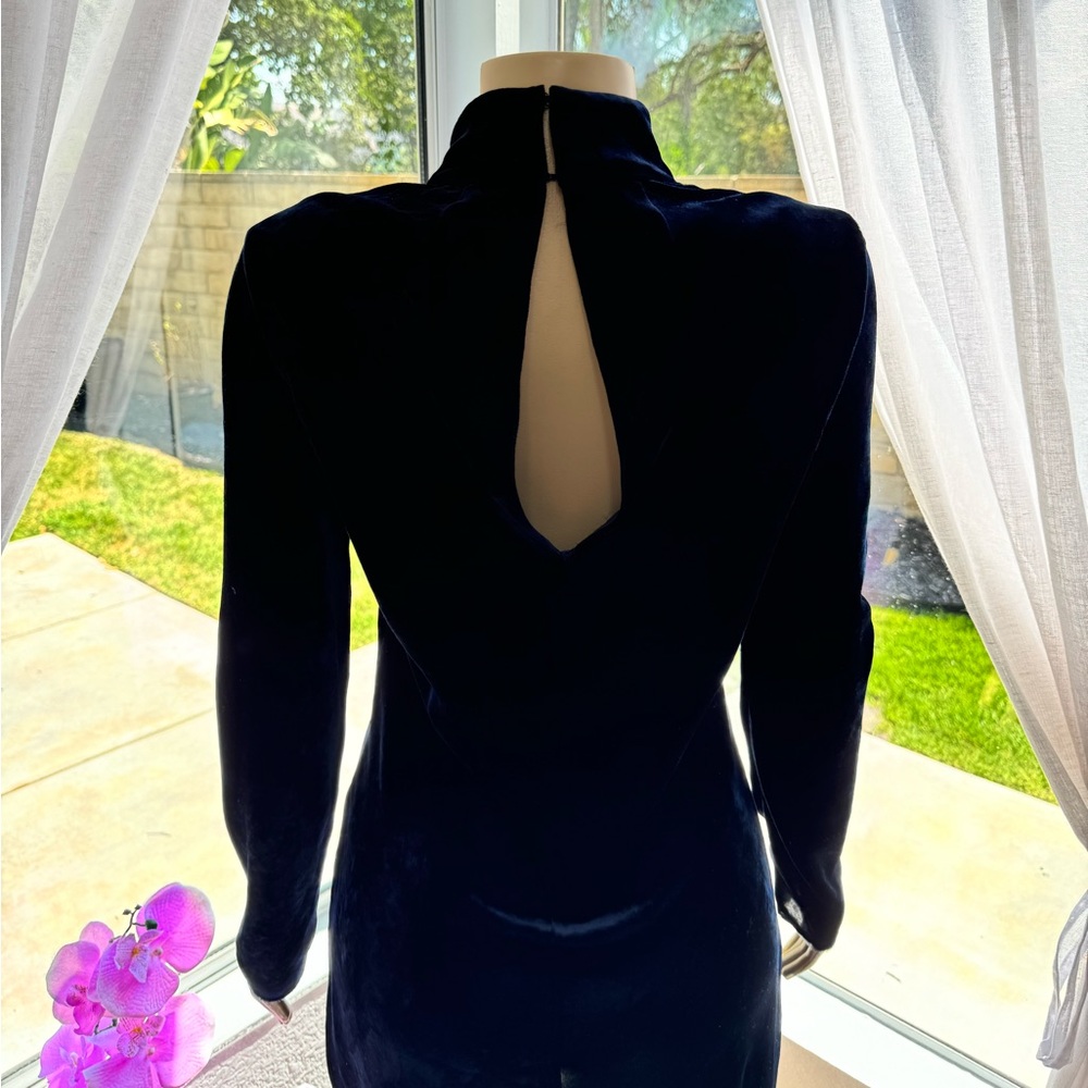 $750 Nili Lotan Navy Blue Velvet Mock Neck Keyhole Dress Sz S Small Long Sleeve - Picture 6 of 8